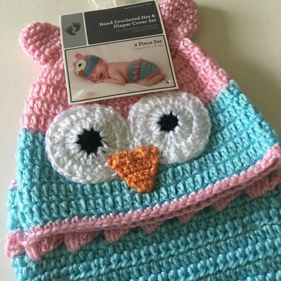 Hand Crocheted Hat And Diaper Cover Owl Sz 0-9 Months Infant Baby Photo New - Picture 11 of 12